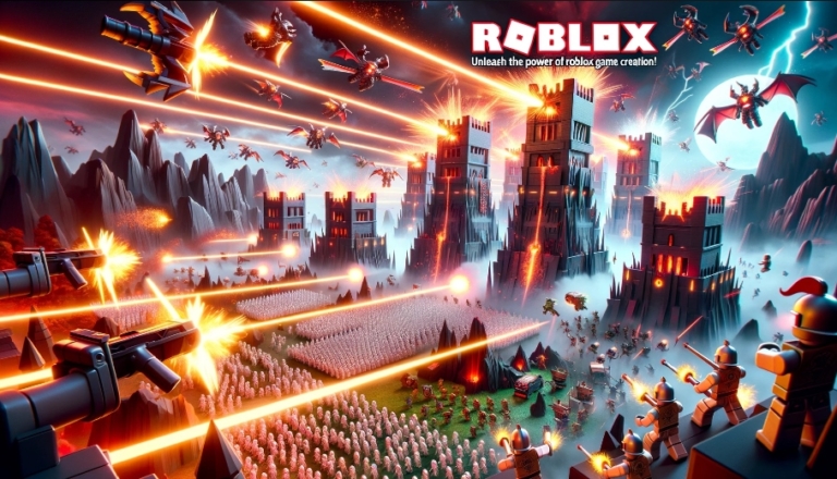intense battle scene in a Roblox tower defence game